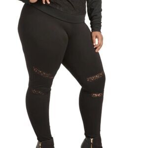 Poetic Justice Leggings Janet Curvy Fit Peekaboo Lace Ponte Casual Black Neutral